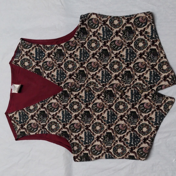 Vintage 90s Bobbie Brooks Christmas Seasons Greetings Tapestry Vest Size XL - Picture 1 of 5